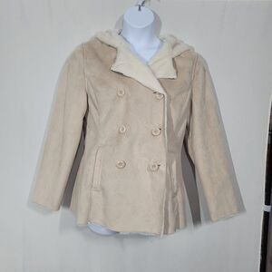 Sonoma Faux Suede Beige Jacket Hooded Shearling Faux Fux Size Large
